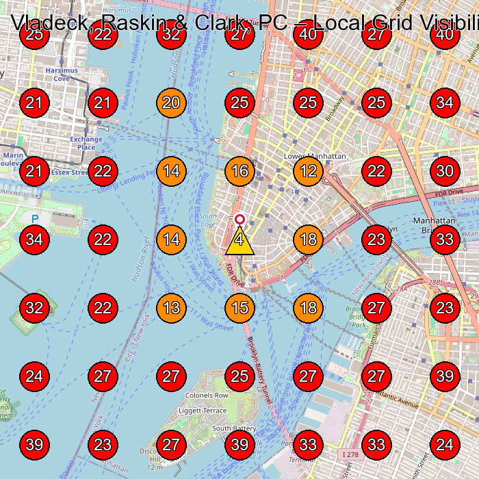 Vladeck, Raskin & Clark, PC GeoGrid visibility map for Law Firm in New York
